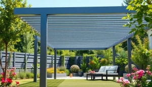 Relax and enjoy your garden under a modern steel pergola designed for elegance and durability.