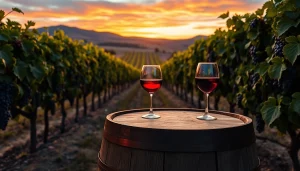 Enjoy picturesque views of Sacramento Wineries with lush vineyards and sunset hues.