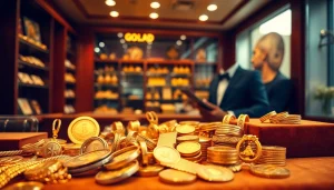 Offrire compro oro roma in un negozio luminoso con gioielli e monete d'oro.