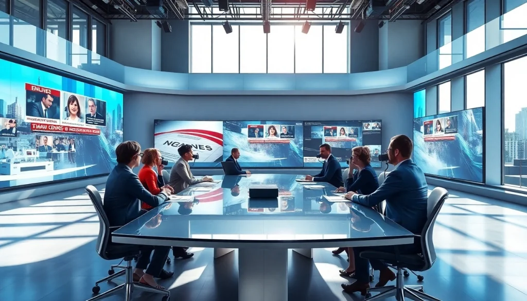 Engaged journalists collaborating in a bright news room at https://www.thedailynewsonline.com.