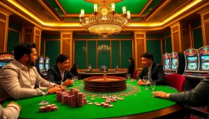 Players experience excitement in a luxurious casino setting featuring LC 88 poker chips and roulette.