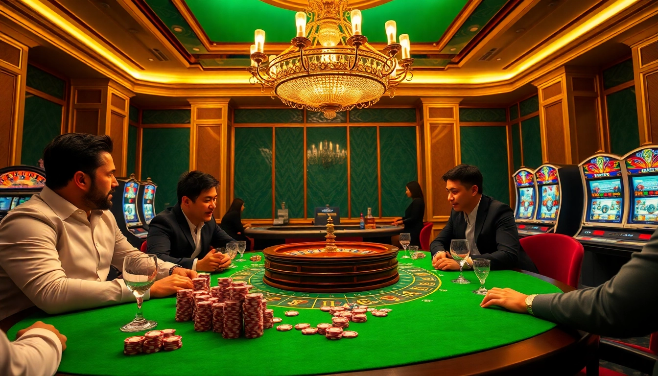 Players experience excitement in a luxurious casino setting featuring LC 88 poker chips and roulette.