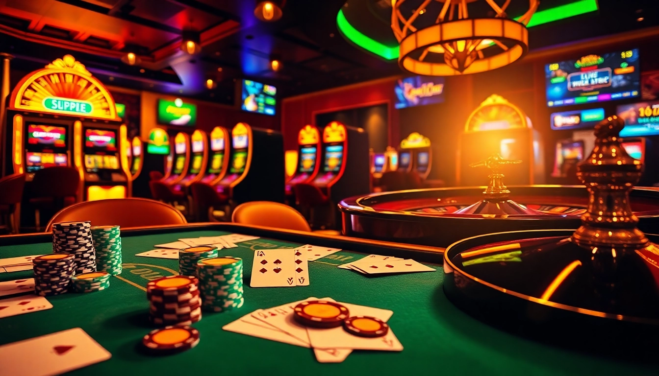 Experiencing high-stakes gaming at i9bet in a luxurious casino atmosphere with poker and roulette.