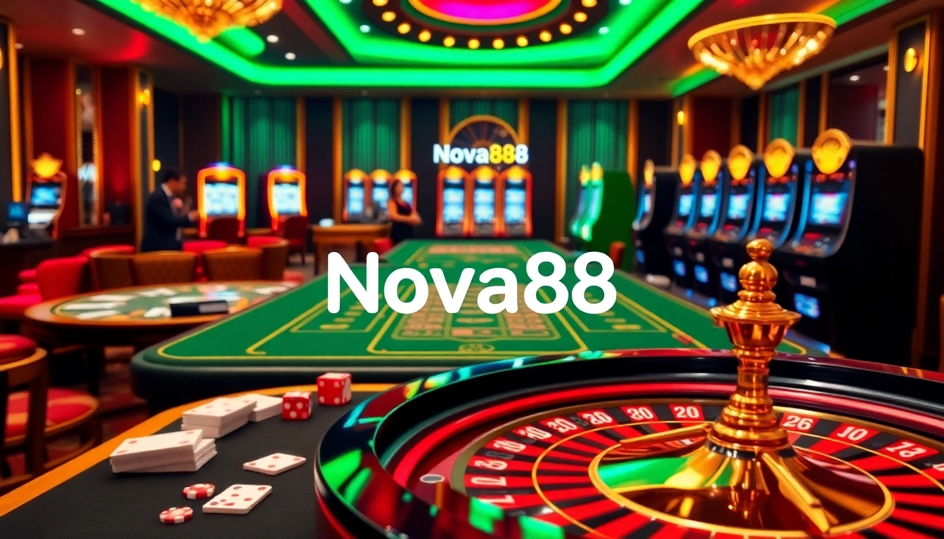 Players engaging eagerly at Nova88's luxurious casino tables, showcasing excitement in gambling.