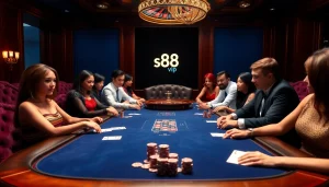 S88vip poker game scene featuring rich poker chips and an elegant atmosphere