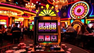 Experience the excitement of slot88 at a luxurious casino with vibrant lights and engaging gameplay.