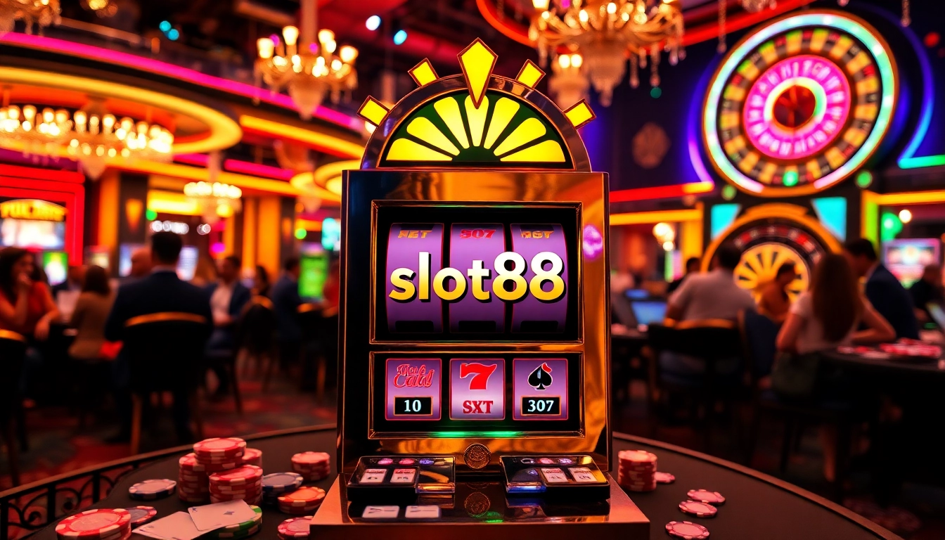 Experience the excitement of slot88 at a luxurious casino with vibrant lights and engaging gameplay.