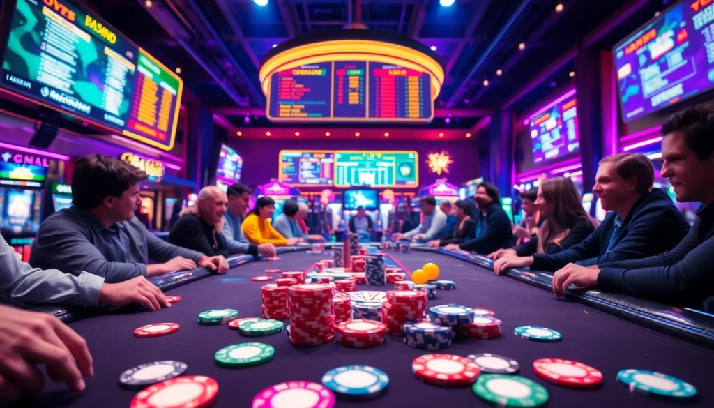 UFA169 เข้าสู่ระบบ กับบรรยากาศคาสิโนที่มีผู้เล่นและโต๊ะเกมที่เต็มไปด้วยชิปสีสันสดใส