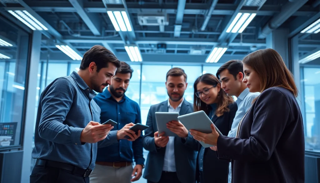 Engage in cloud migration services with a team of IT experts collaborating in a modern office.