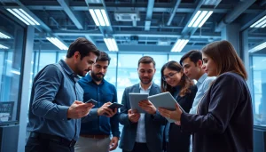 Engage in cloud migration services with a team of IT experts collaborating in a modern office.