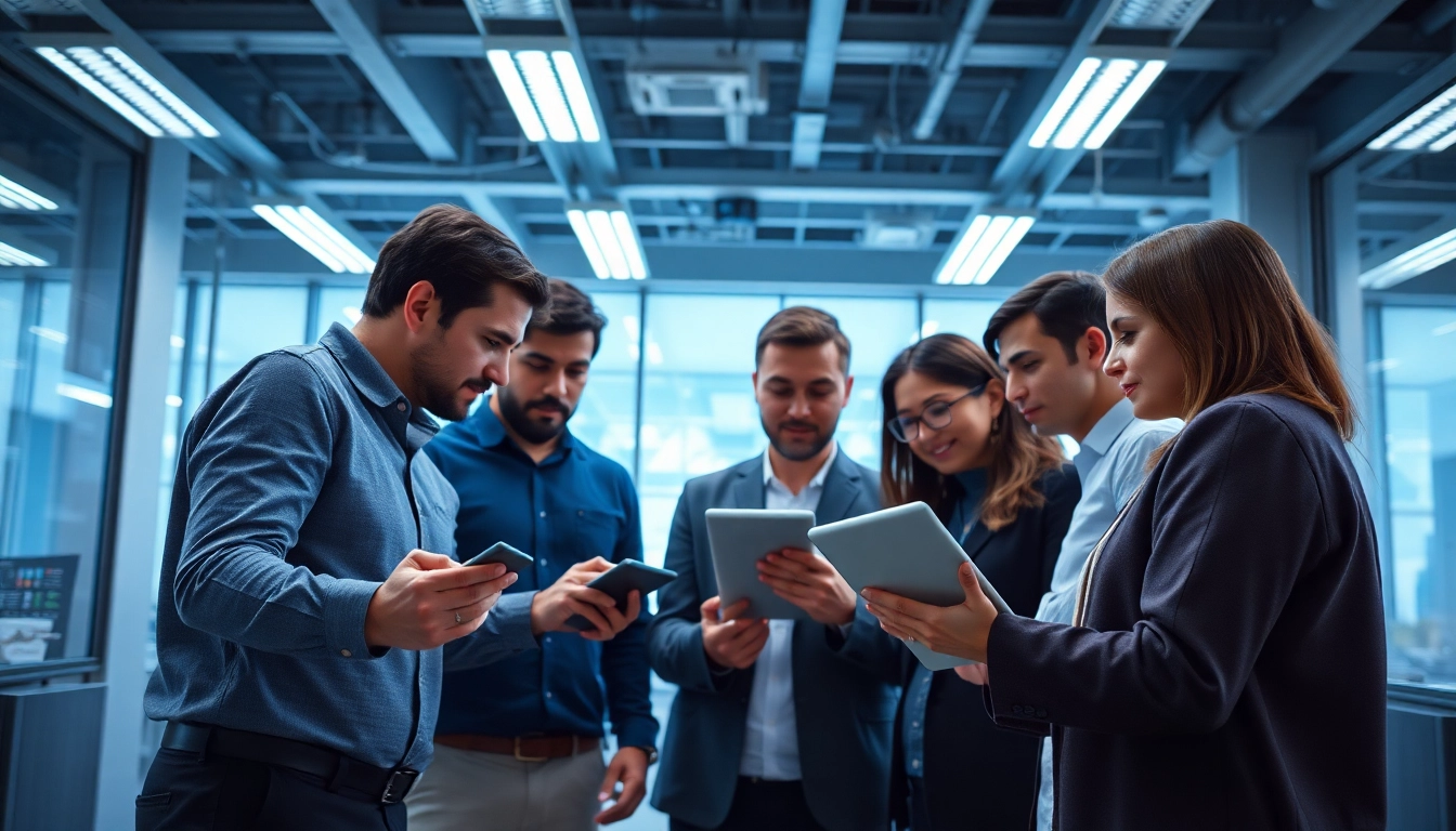 Engage in cloud migration services with a team of IT experts collaborating in a modern office.