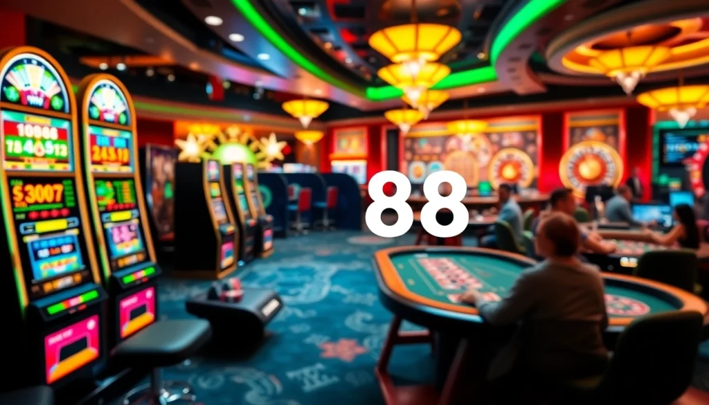 Experience high-stakes action with TR88 slot machines and casino games in a vibrant setting.