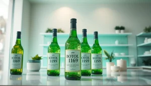 BOTOL169 elegantly displayed on modern shelving with greenery, showcasing freshness and quality.