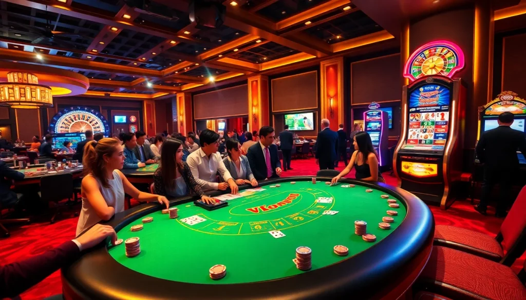 Players enjoying a thrilling game at a k9k9 blackjack table surrounded by colorful chips and cards.