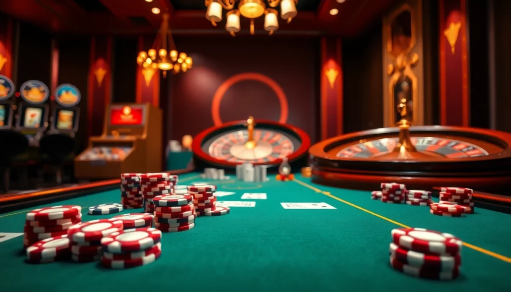 Chơi các trò casino thú vị tại https://luck8.com, với bàn chơi nổi bật, những chip và bánh xe roulette.