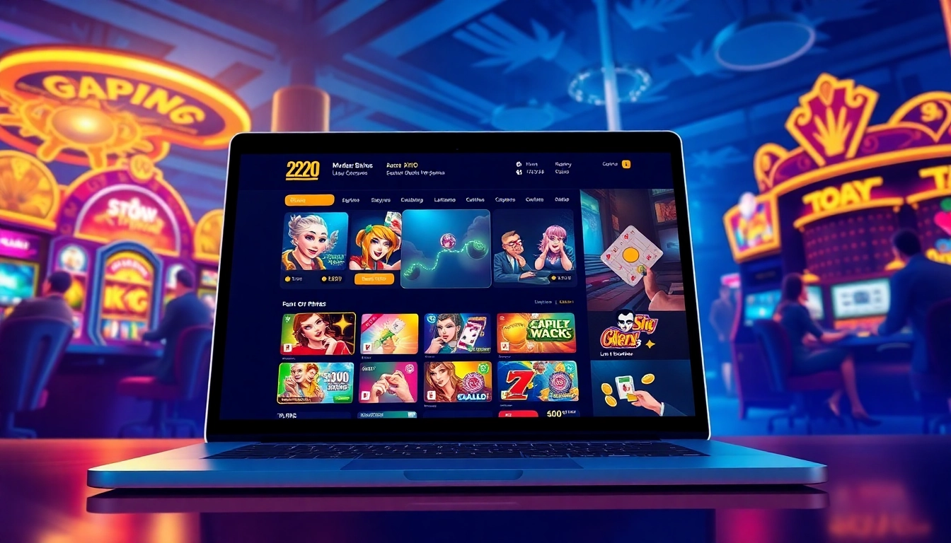 Engaging 222O online betting platform illustration with vibrant games and user-friendly interface.