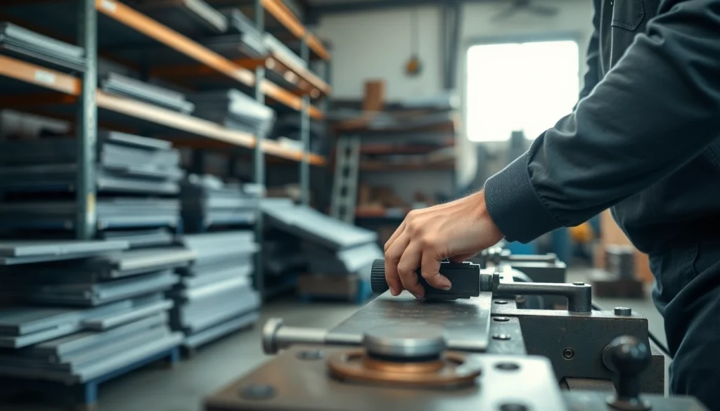 Technician performing plate rolling in a well-equipped industrial workspace.