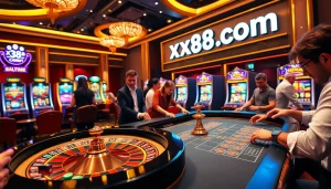 Experience the thrill of gambling at xx88 com with a lively roulette game and engaged players.