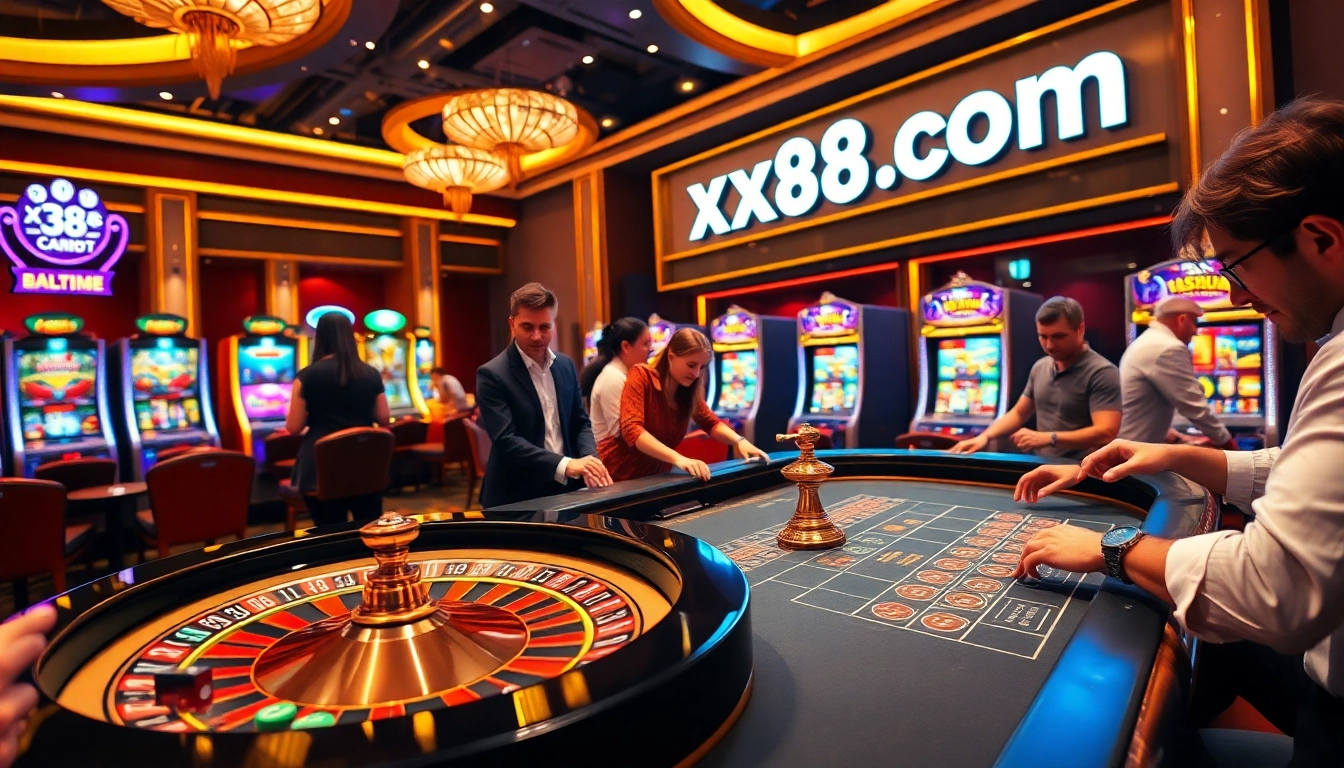 Experience the thrill of gambling at xx88 com with a lively roulette game and engaged players.