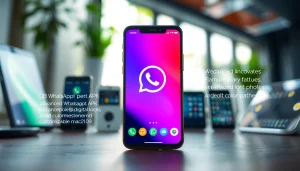 GB WhatsApp APK displayed on a smartphone with innovative privacy features and vibrant themes.