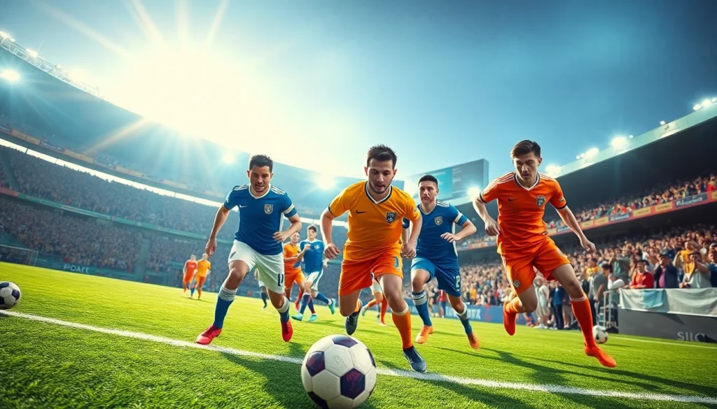 استمتع بإثارة كورة لايف مع مشهد مباراة كرة قدم حية يملأه اللاعبون النابضون بالحياة والمشجعون المهللون.