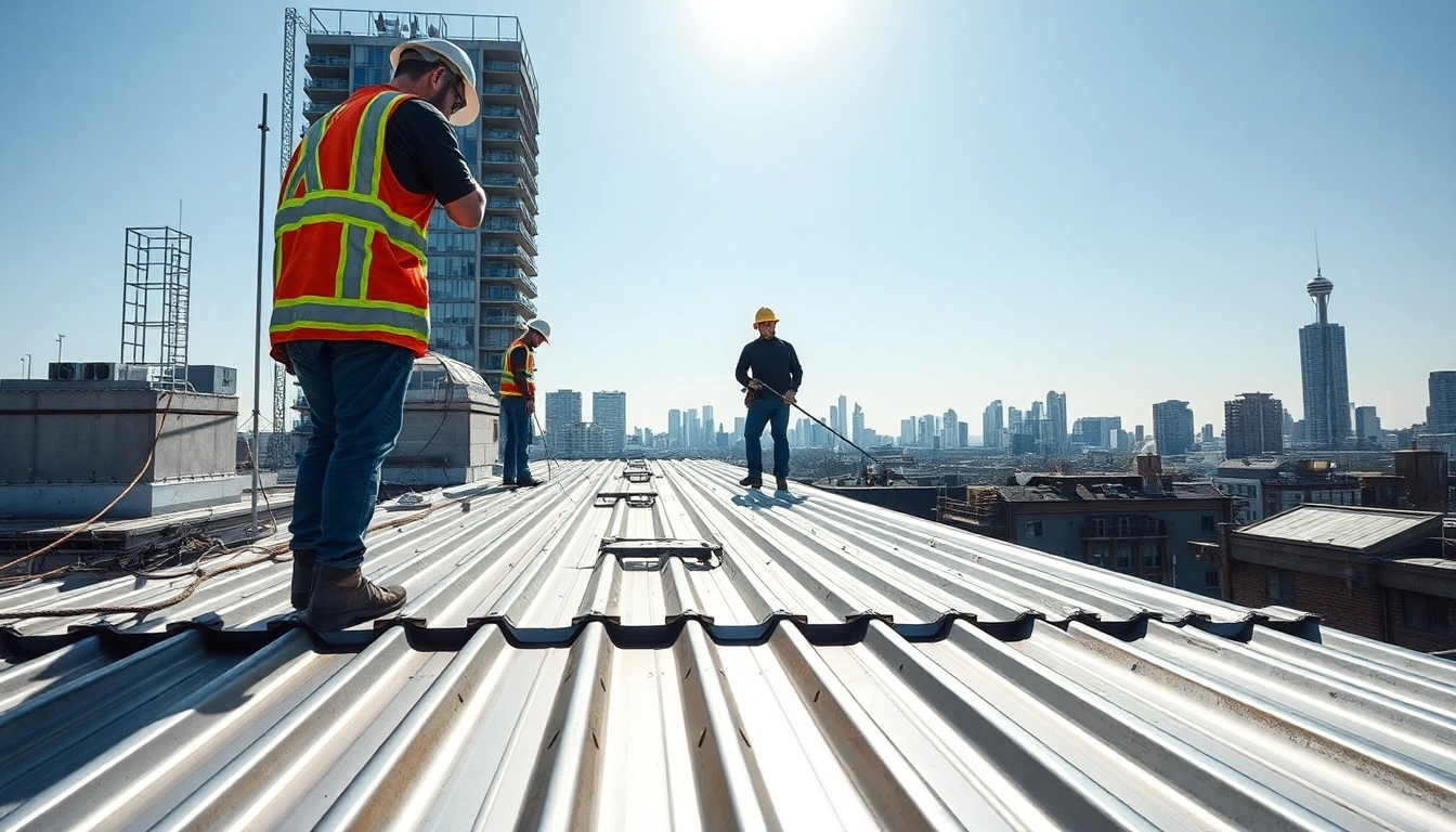Install metal roofing toronto with skilled workers completing a project in the bustling city.