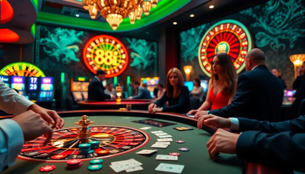 Experience thrilling gaming at 88i, featuring skilled players and vibrant casino tables.