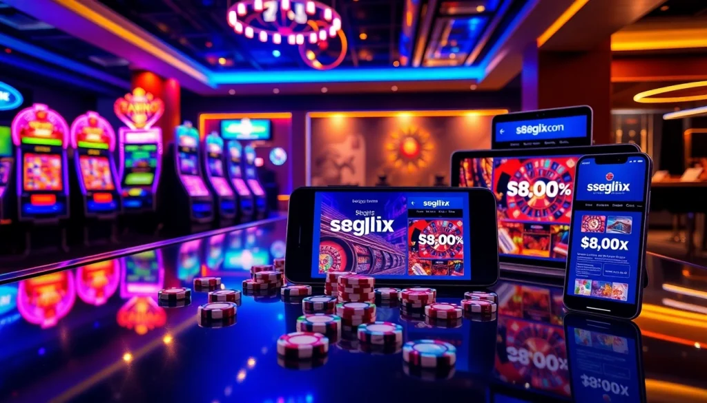 Experience luxury gaming with online gambling at https://s8glx.com featuring vibrant tables and digital devices.