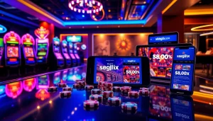 Experience luxury gaming with online gambling at https://s8glx.com featuring vibrant tables and digital devices.