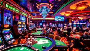 Excited gamblers engaged in games at the luxury casino highlighted by https:/cm88.bz/