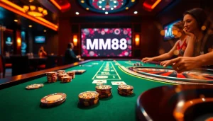 Exciting gameplay at MM88 casino table with cards and chips in action.