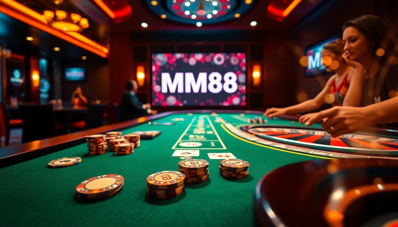 Exciting gameplay at MM88 casino table with cards and chips in action.
