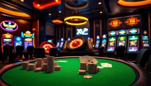 Xôi Xoài TV poker table scene showcasing excitement and luxury in a casino atmosphere.