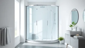 Sonni Duschkabine 80x80 in einem eleganten Badezimmer mit minimalistischen Designelementen.