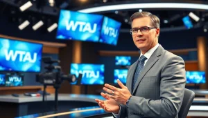 WTAJ news anchor presenting dynamic stories in a modern broadcasting studio.