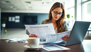 Reviewing extended warranty coverage options in a modern office setting.