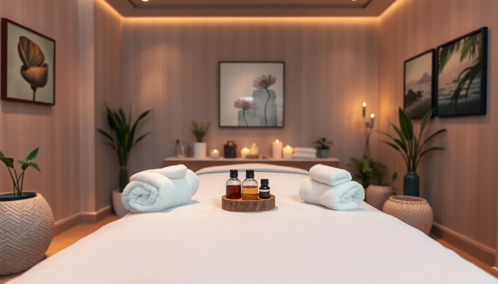 차분한 스파 분위기 속에서 마사지 테이블과 차분한 장식이 어우러진 수원출장마사지 체험.