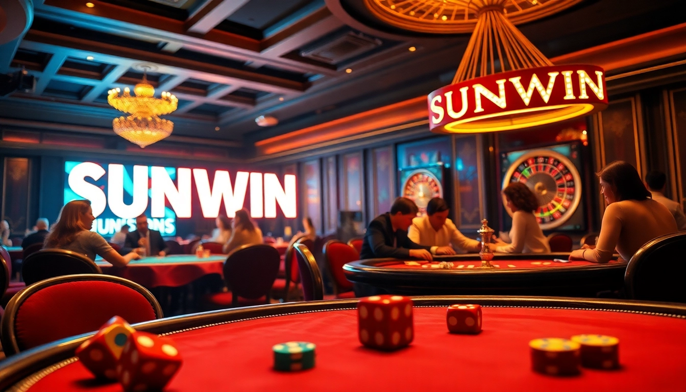 Players enjoying a thrilling poker game at luxurious tables in the sunwin casino.