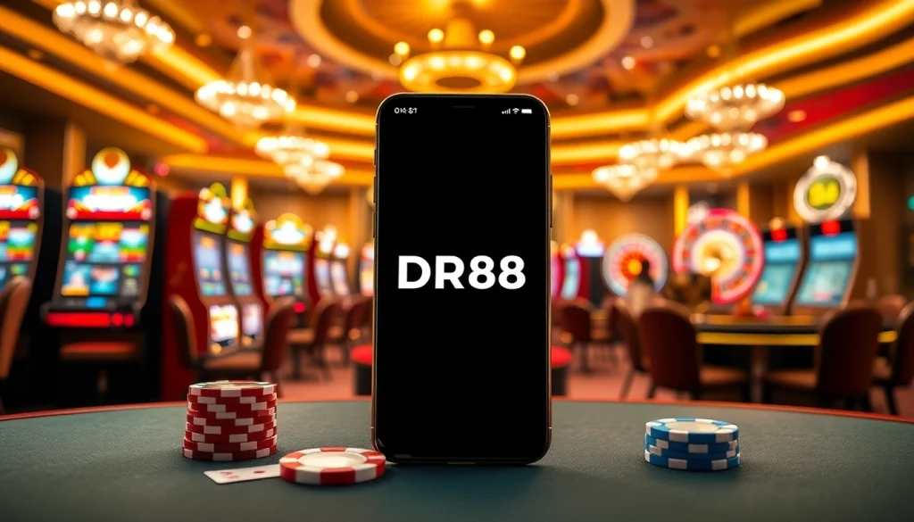 Experience the excitement of the DR88 app with vibrant casino visuals.