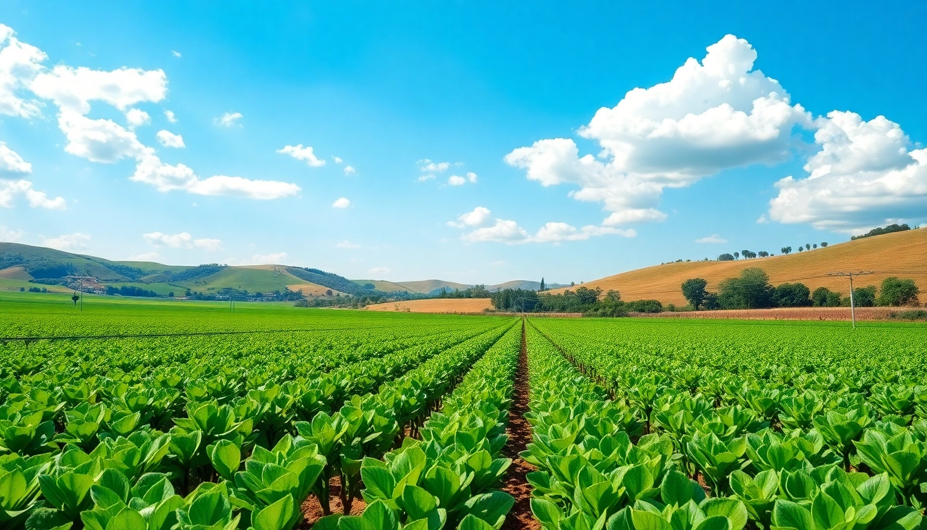 Efficient land irrigation enhancing crop growth in a vibrant field under a bright sky.