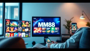 MM88 online gaming interface showcasing diverse gaming options on multiple devices.