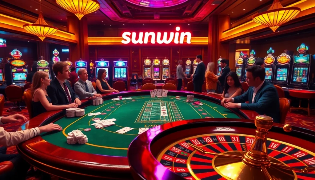 Players at a blackjack table enjoying a thrilling game atmosphere at a sunwin casino.