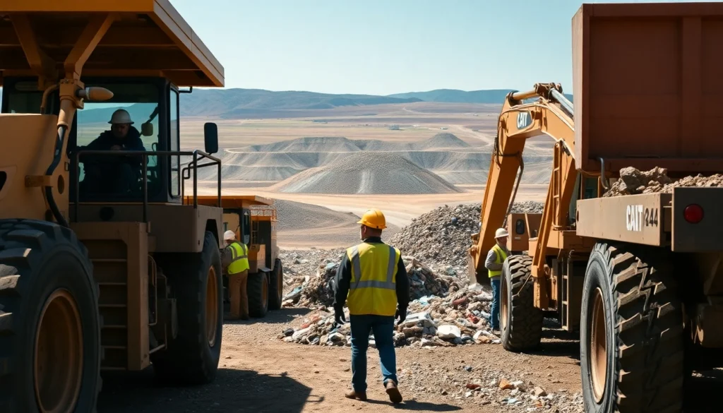 Workers managing refuse at the cold lake landfill, showcasing industrial waste management operations.