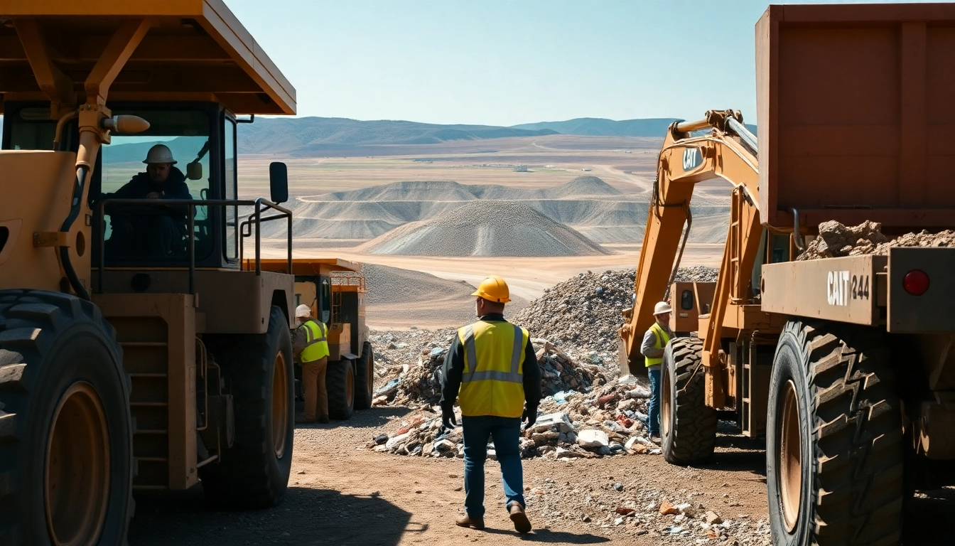 Workers managing refuse at the cold lake landfill, showcasing industrial waste management operations.
