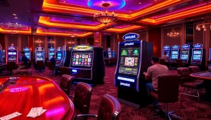 Players enjoying the thrill of winning with jamuslot slot machines in a luxurious casino setting.