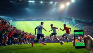 High-energy football match showcasing socolive.com.co live streaming features with passionate fans.