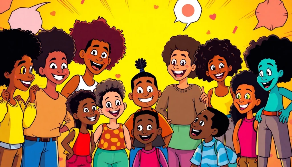 A collage of iconic African American Cartoons characters in vibrant styles, celebrating diversity in animation.