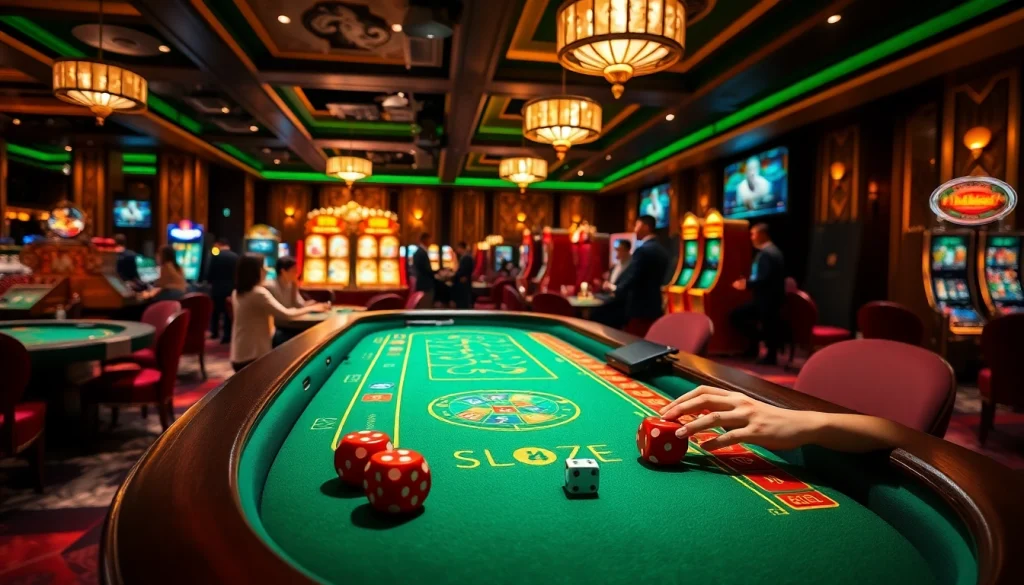 A vibrant Tài Xỉu game scene showcasing thrilling dice action at https://taixiumd5.fan/, encapsulating excitement and elegance in a casino.