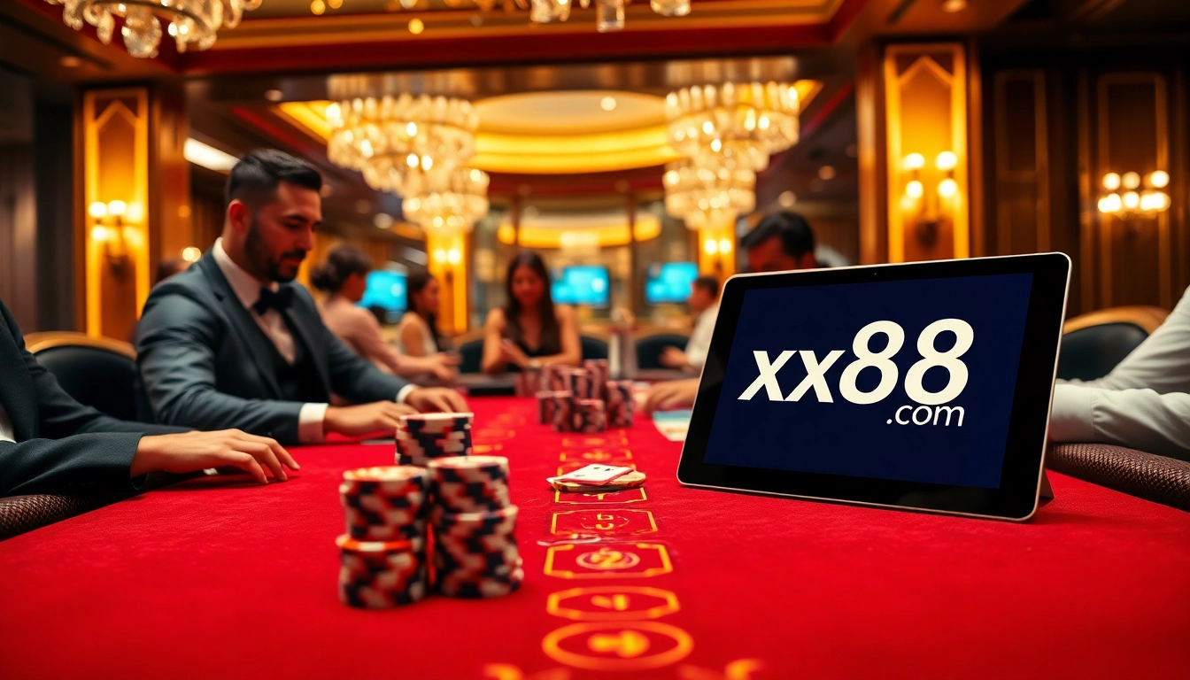 Players enjoying Baccarat at an elite casino table while engaging with xx88com's online interface.