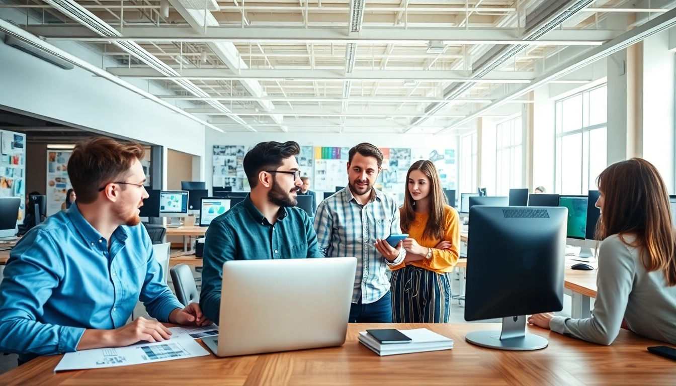 Engaged web designers essex collaborating in a creative office environment with sketches.